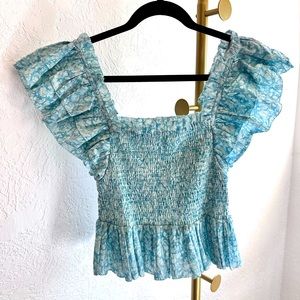 Anthropologie-Love the label ruffled smocked blouse